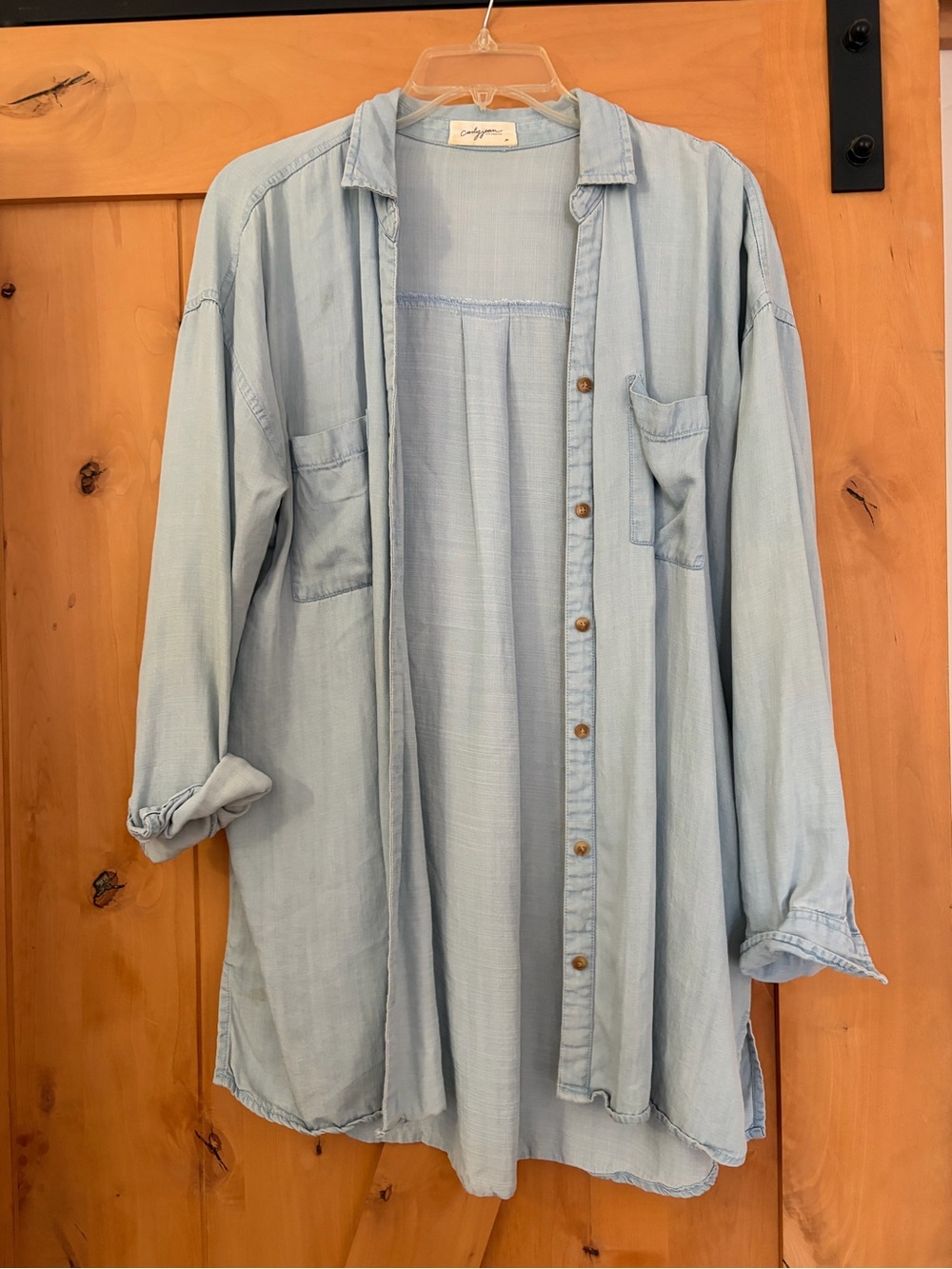 Carly Jean Los Angeles Light Blue Chambray Shirt Jacket